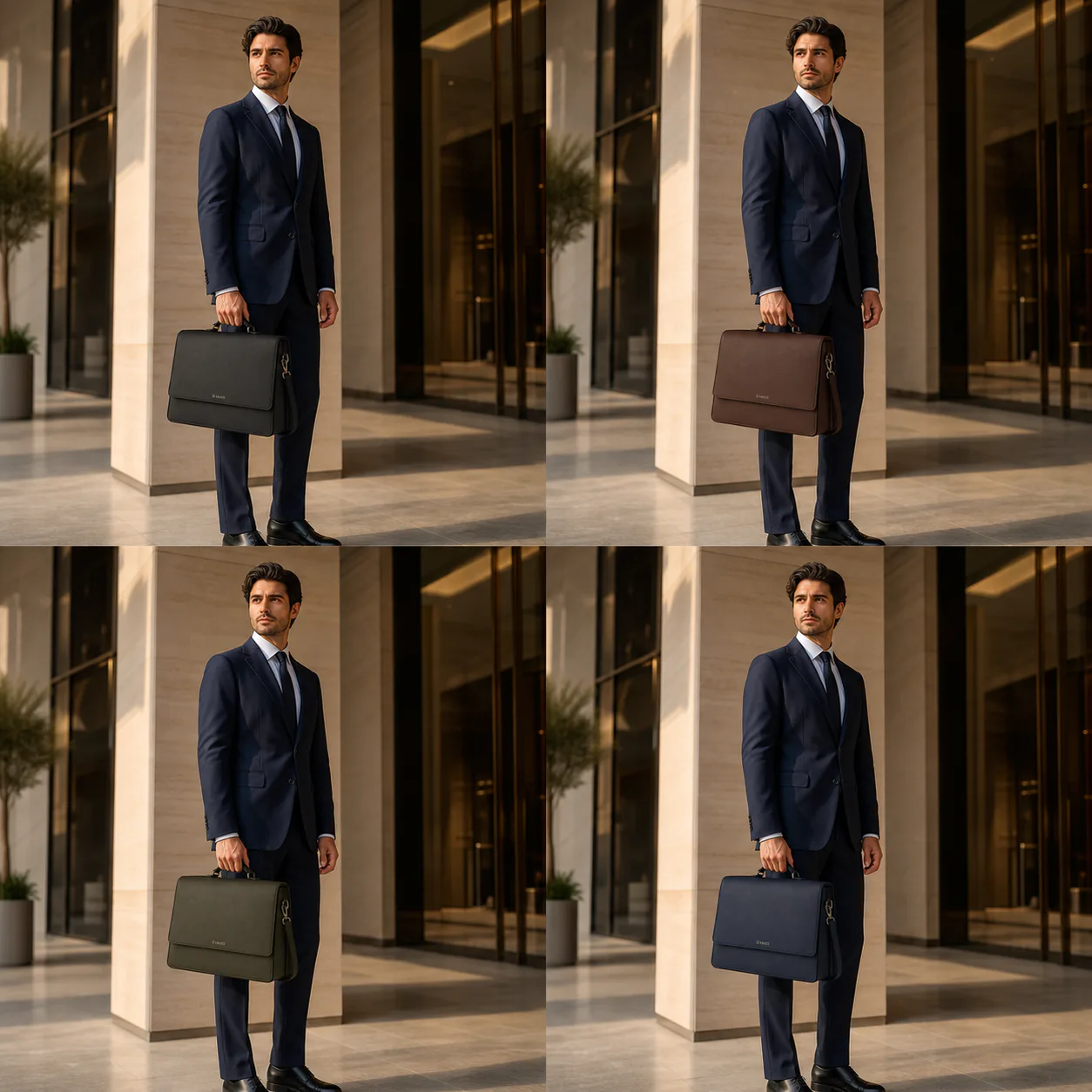 Executive Briefcase in Matte Black, carried in a professional setting