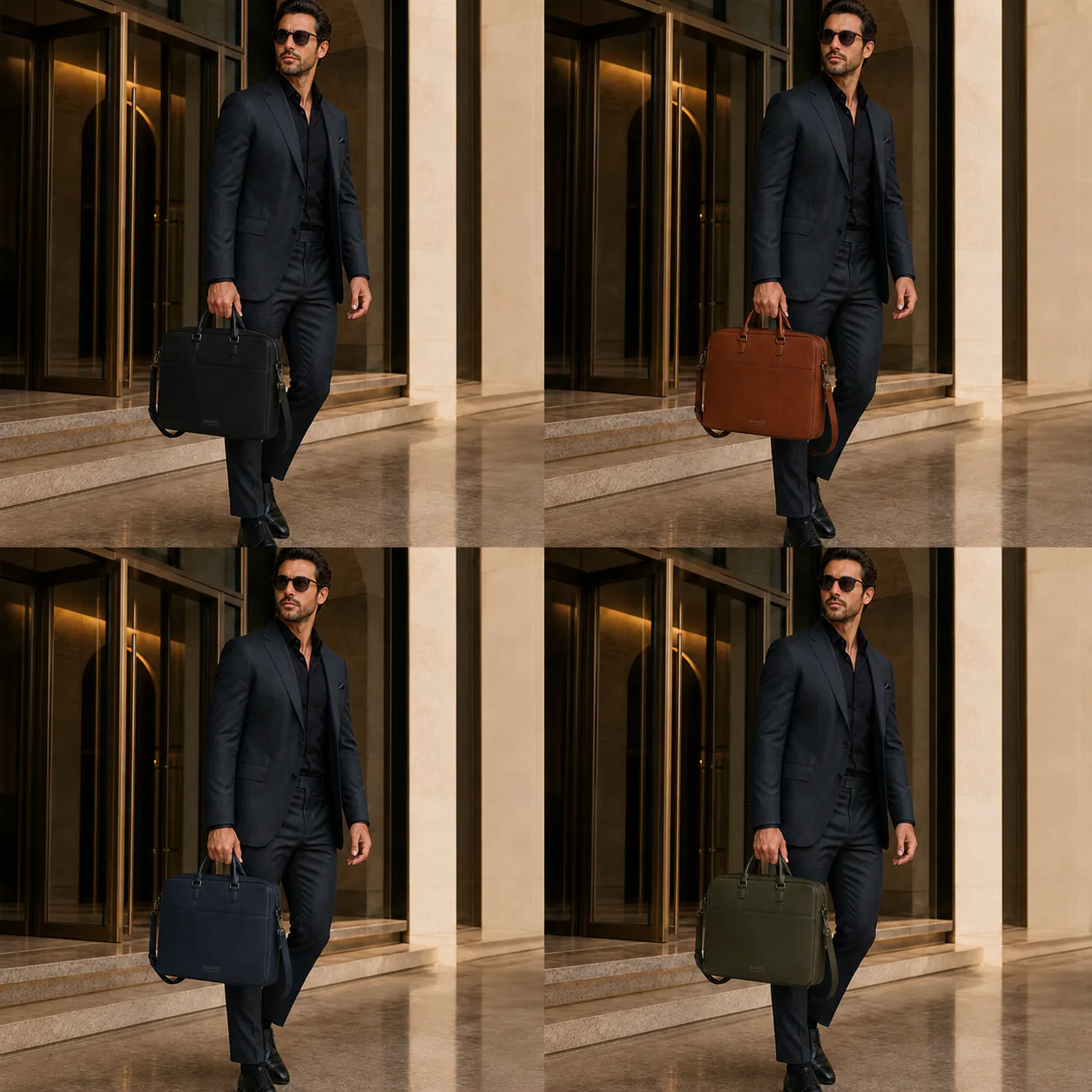 Executive Laptop Bag in Matte Black, carried in a professional setting